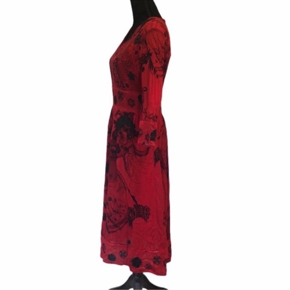 Desigual NWT contemporary vacay festival abstract bohemian red summer dress EU36 - Picture 4 of 15
